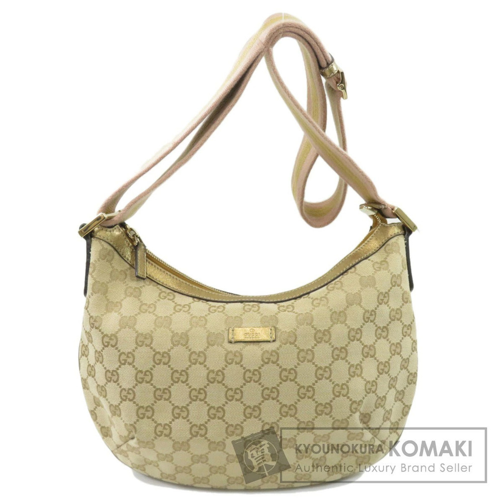 Gucci GG Canvas Sherry Line Shoulder Bag Gold Leather